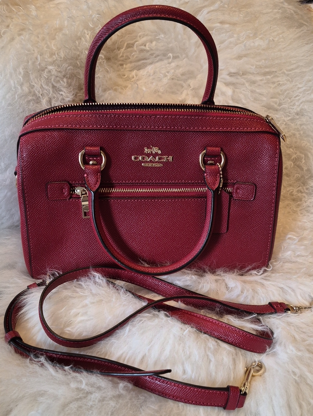 Coach Wine Red Leather Satchel with Removable Strap